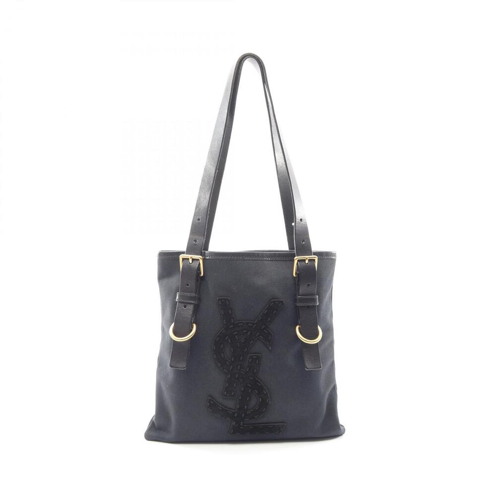 Saint Laurent Rive Gauche Canvas Tote Bag Leather Navy Blue Black
